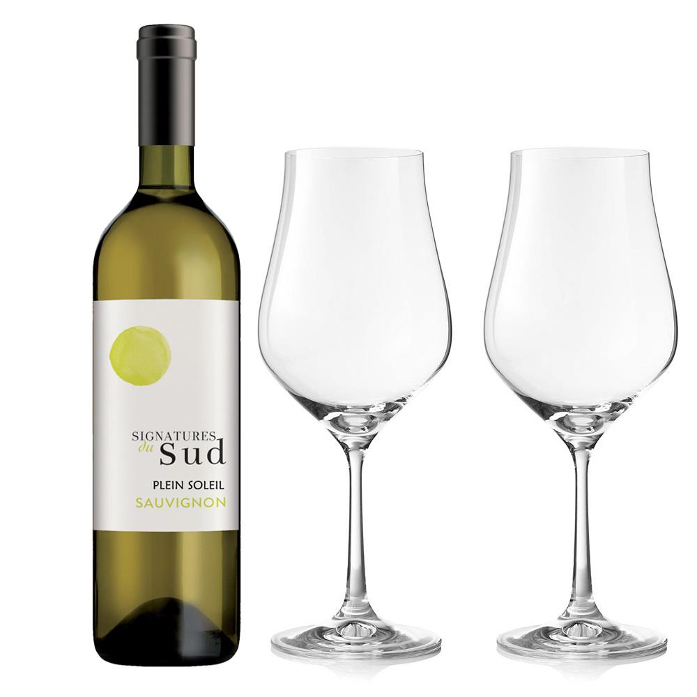 Signatures de Sud Sauvignon Blanc 75cl White Wine And Crystal Classic Collection Wine Glasses